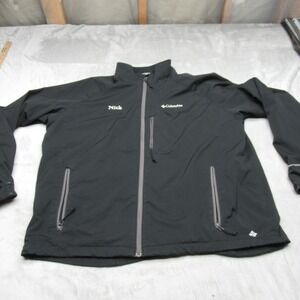 Columbia Jacket Mens XXL Black Softshell Omni-Heat Full Zip Wind Rain Hike Logo